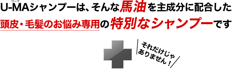 U-MAシャンプーは、そんな馬油を主成分に配合した頭皮・毛髪のお悩み専用の特別なシャンプーです　それだけじゃありません！