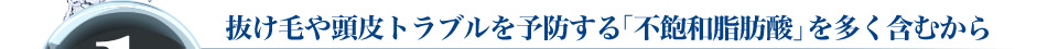 1　抜け毛や頭皮トラブルを予防する「不飽和脂肪酸」を多く含むから