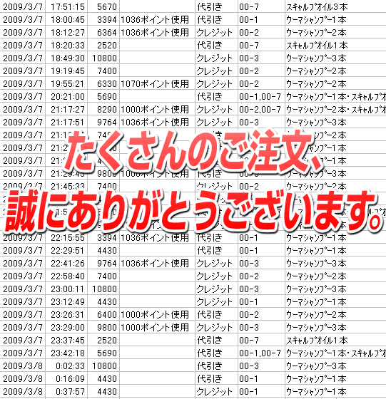 たくさんのご注文、誠にありがとうございます。