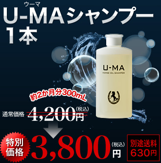 U-MAシャンプー1本　通常価格4,200円（税込）約2ヶ月分300mLを特別価格3,800円（税込）別途送料630円