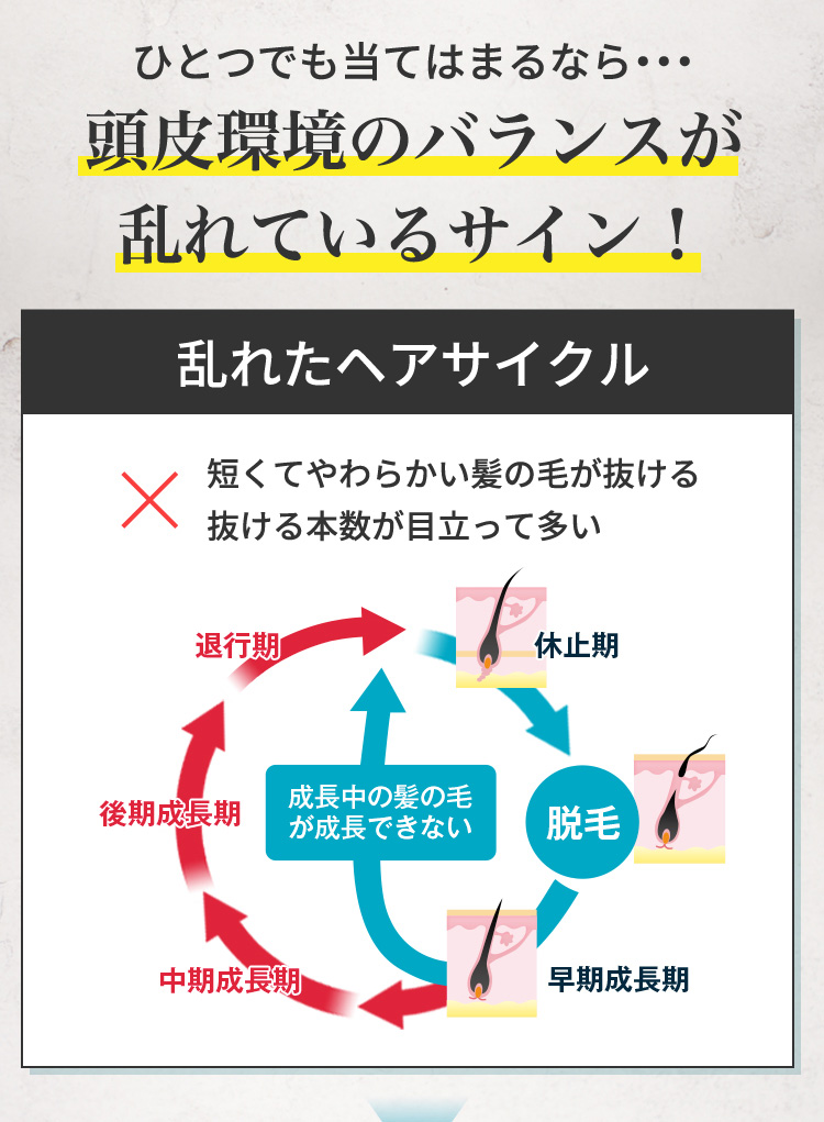 ひとつでも当てはまるなら・・・頭皮環境のバランスが乱れているサイン！